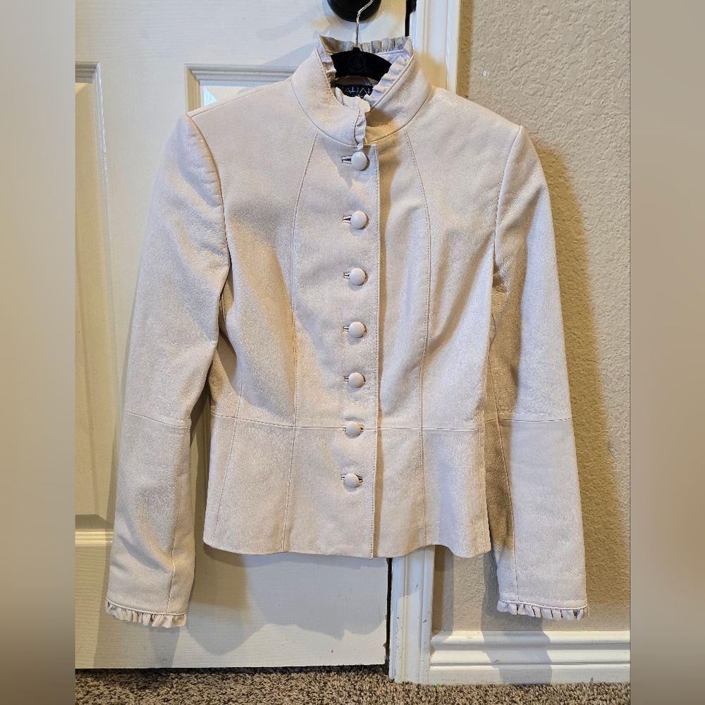 Tahara Beige Leather Jacket Size 2